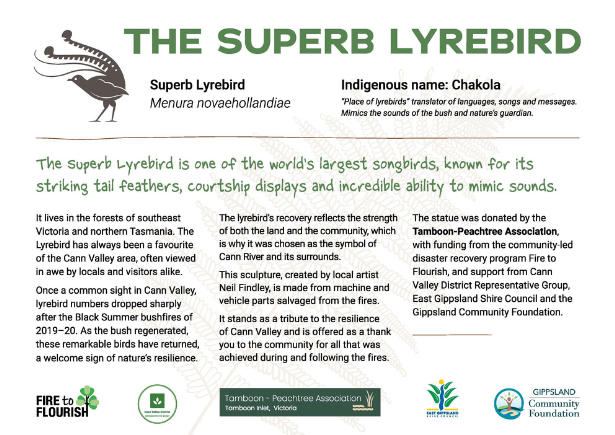 Copy of the lyrebird signage on display at Cann River Community Centre
